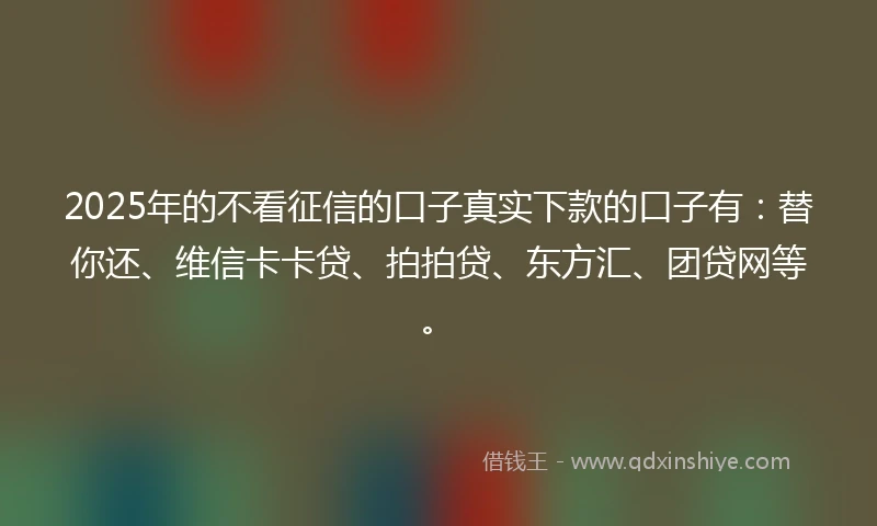 2025年的不看征信的口子真实下款的口子有：替你还、维信卡卡贷、拍拍贷、东方汇、团贷网等。