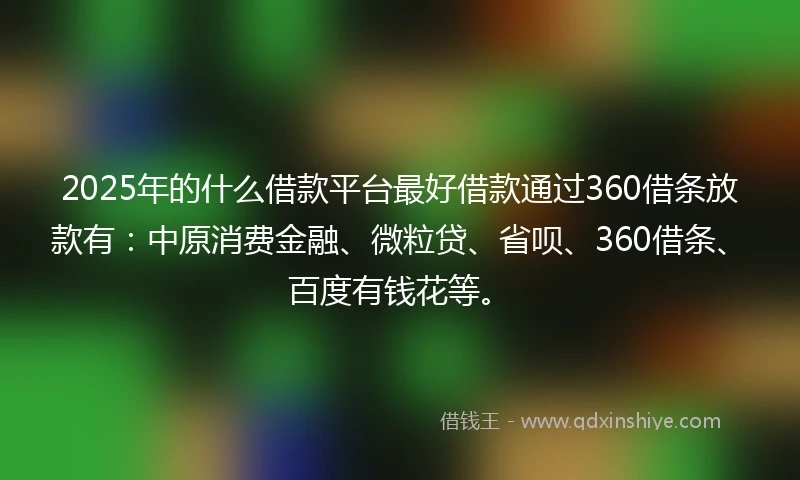 2025年的什么借款平台最好借款通过360借条放款有：中原消费金融、微粒贷、省呗、360借条、百度有钱花等。