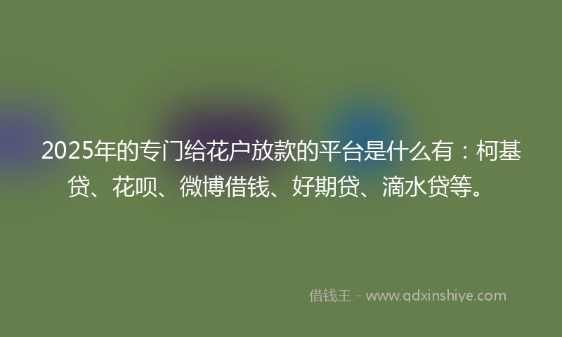 2025年的专门给花户放款的平台是什么有：柯基贷、花呗、微博借钱、好期贷、滴水贷等。