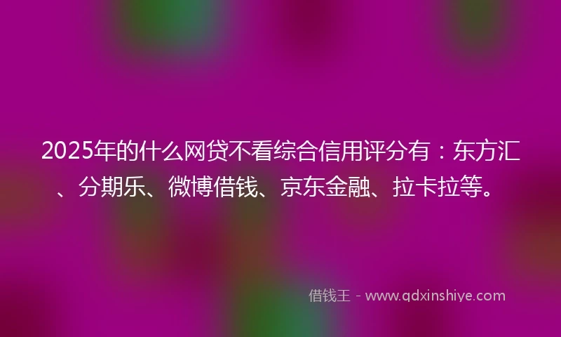 2025年的什么网贷不看综合信用评分有：东方汇、分期乐、微博借钱、京东金融、拉卡拉等。