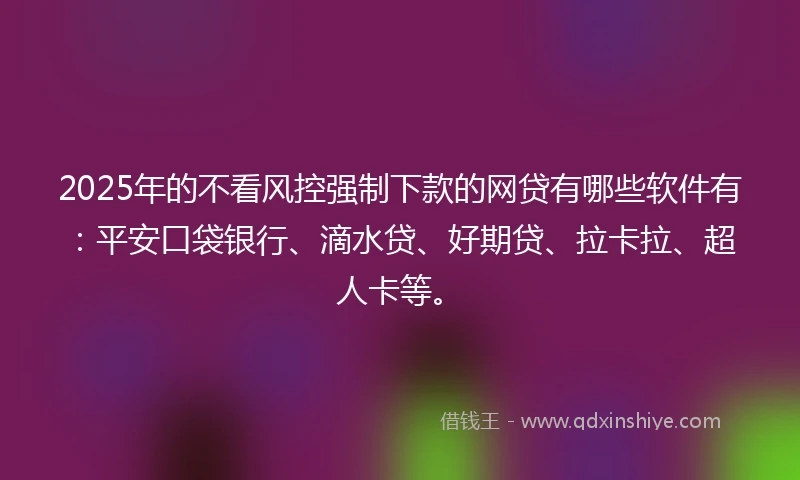 2025年的不看风控强制下款的网贷有哪些软件有：平安口袋银行、滴水贷、好期贷、拉卡拉、超人卡等。