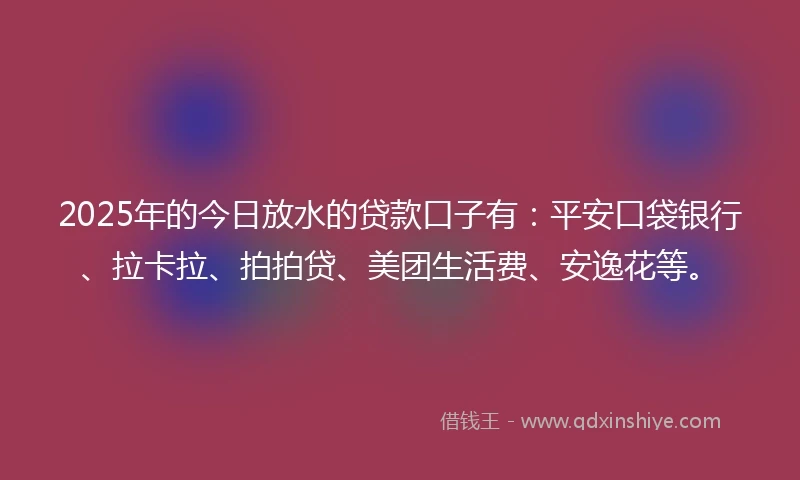 2025年的今日放水的贷款口子有：平安口袋银行、拉卡拉、拍拍贷、美团生活费、安逸花等。