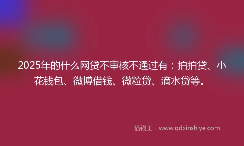 2025年的什么网贷不审核不通过有：拍拍贷、小花钱包、微博借钱、微粒贷、滴水贷等。