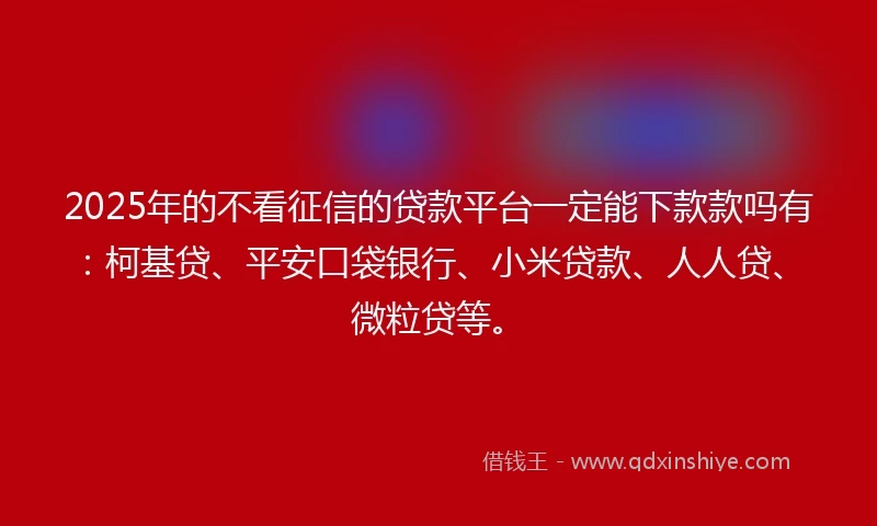 2025年的不看征信的贷款平台一定能下款款吗有：柯基贷、平安口袋银行、小米贷款、人人贷、微粒贷等。