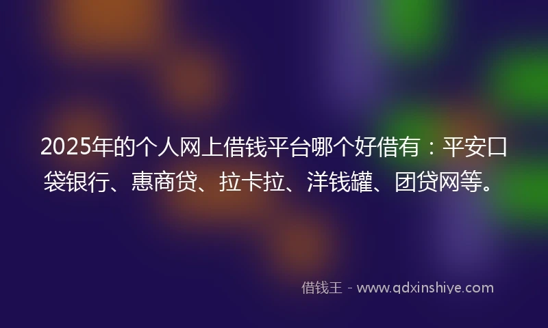 2025年的个人网上借钱平台哪个好借有：平安口袋银行、惠商贷、拉卡拉、洋钱罐、团贷网等。