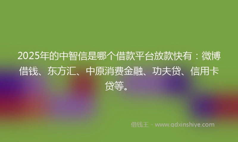 2025年的中智信是哪个借款平台放款快有：微博借钱、东方汇、中原消费金融、功夫贷、信用卡贷等。