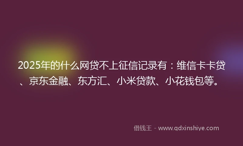 2025年的什么网贷不上征信记录有：维信卡卡贷、京东金融、东方汇、小米贷款、小花钱包等。