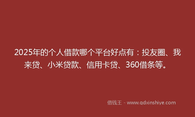 2025年的个人借款哪个平台好点有：投友圈、我来贷、小米贷款、信用卡贷、360借条等。
