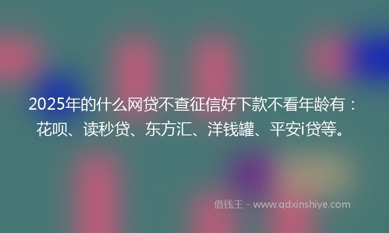 2025年的什么网贷不查征信好下款不看年龄有：花呗、读秒贷、东方汇、洋钱罐、平安i贷等。