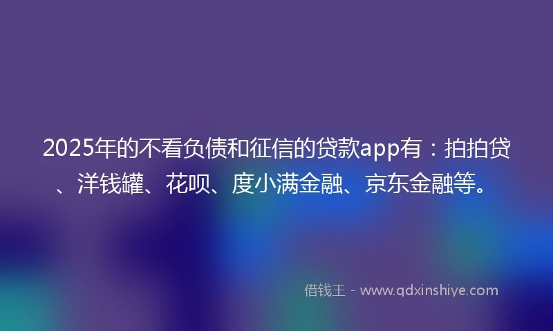 2025年的不看负债和征信的贷款app有:拍拍贷、洋钱罐、花呗、度小满金融、京东金融等。
