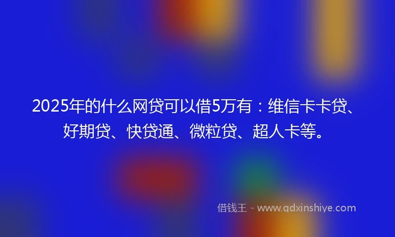 2025年的什么网贷可以借5万有：维信卡卡贷、好期贷、快贷通、微粒贷、超人卡等。
