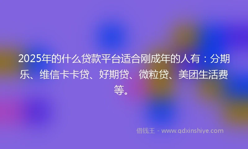 2025年的什么贷款平台适合刚成年的人有：分期乐、维信卡卡贷、好期贷、微粒贷、美团生活费等。