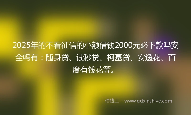 2025年的不看征信的小额借钱2000元必下款吗安全吗有：随身贷、读秒贷、柯基贷、安逸花、百度有钱花等。