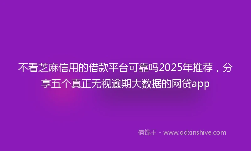 不看芝麻信用的借款平台可靠吗2025年推荐，分享五个真正无视逾期大数据的网贷app