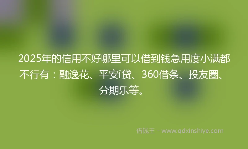 2025年的信用不好哪里可以借到钱急用度小满都不行有：融逸花、平安i贷、360借条、投友圈、分期乐等。