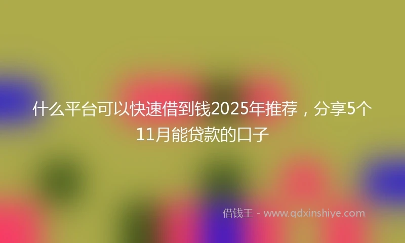 什么平台可以快速借到钱2025年推荐，分享5个11月能贷款的口子