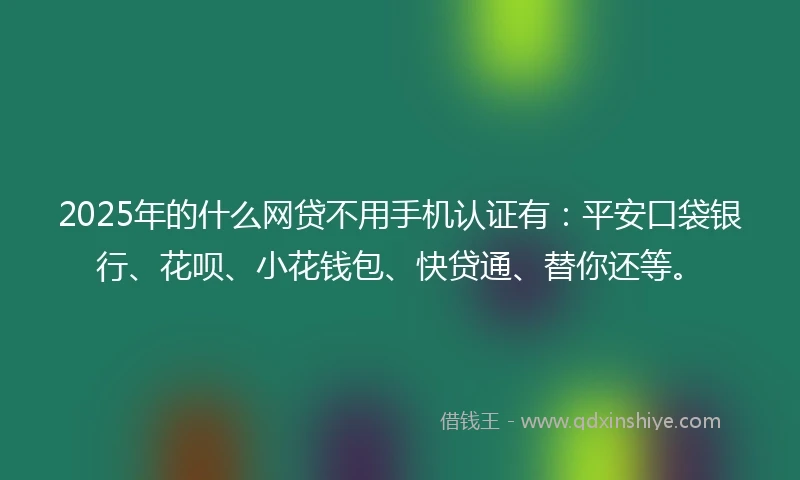 2025年的什么网贷不用手机认证有：平安口袋银行、花呗、小花钱包、快贷通、替你还等。