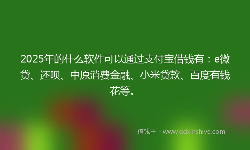 2025年的什么软件可以通过支付宝借钱有：e微贷、还呗、中原消费金融、小米贷款、百度有钱花等。
