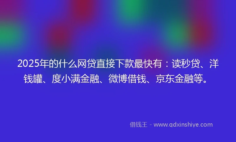 2025年的什么网贷直接下款最快有：读秒贷、洋钱罐、度小满金融、微博借钱、京东金融等。