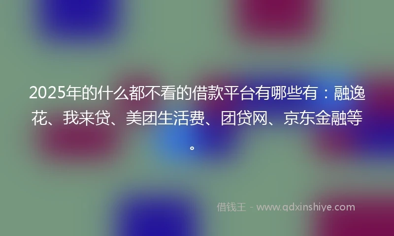 2025年的什么都不看的借款平台有哪些有：融逸花、我来贷、美团生活费、团贷网、京东金融等。