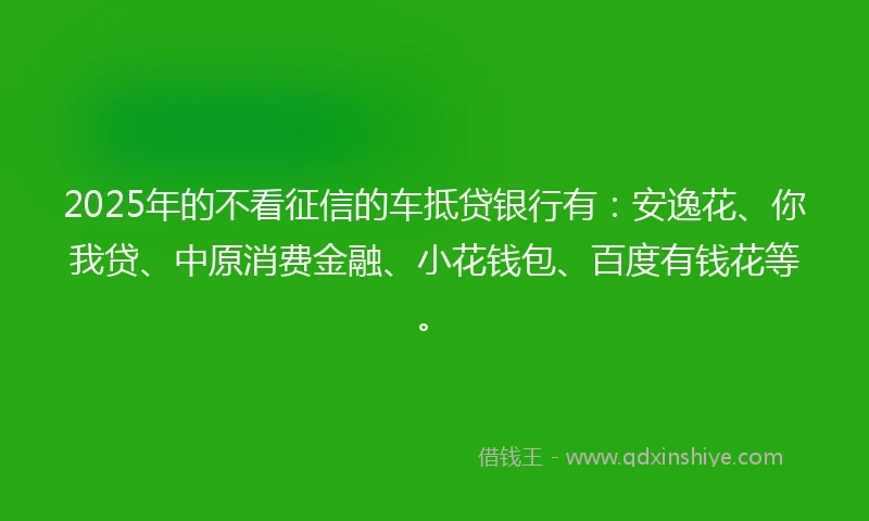 2025年的不看征信的车抵贷银行有：安逸花、你我贷、中原消费金融、小花钱包、百度有钱花等。