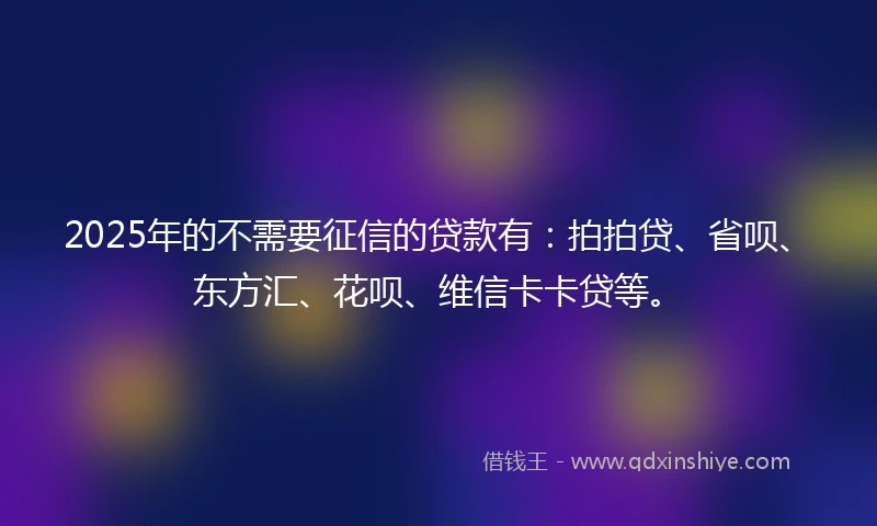 2025年的不需要征信的贷款有：拍拍贷、省呗、东方汇、花呗、维信卡卡贷等。