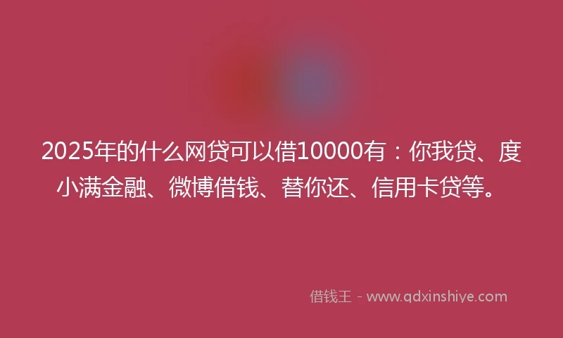 2025年的什么网贷可以借10000有：你我贷、度小满金融、微博借钱、替你还、信用卡贷等。