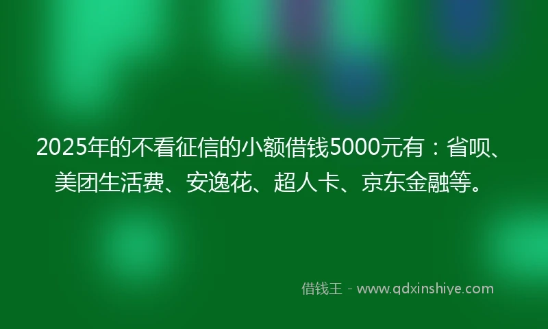 2025年的不看征信的小额借钱5000元有：省呗、美团生活费、安逸花、超人卡、京东金融等。