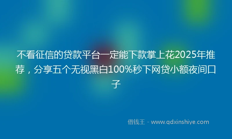 不看征信的贷款平台一定能下款掌上花2025年推荐，分享五个无视黑白100%秒下网贷小额夜间口子