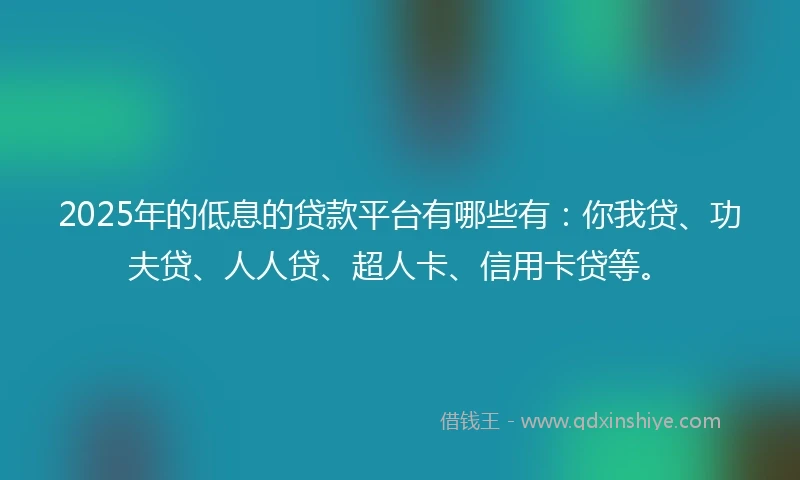 2025年的低息的贷款平台有哪些有：你我贷、功夫贷、人人贷、超人卡、信用卡贷等。