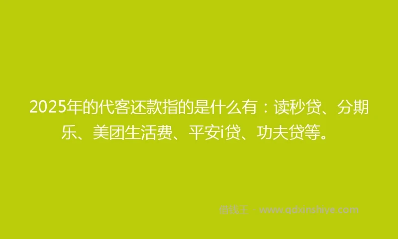 2025年的代客还款指的是什么有：读秒贷、分期乐、美团生活费、平安i贷、功夫贷等。