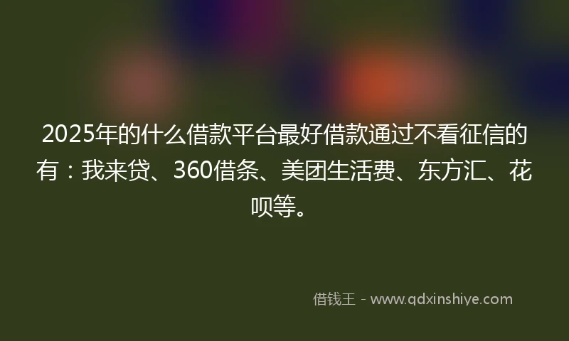 2025年的什么借款平台最好借款通过不看征信的有：我来贷、360借条、美团生活费、东方汇、花呗等。