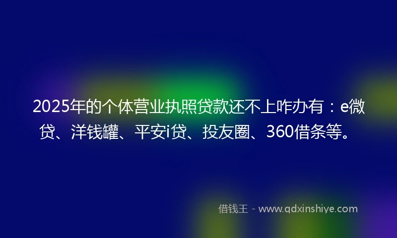 2025年的个体营业执照贷款还不上咋办有：e微贷、洋钱罐、平安i贷、投友圈、360借条等。