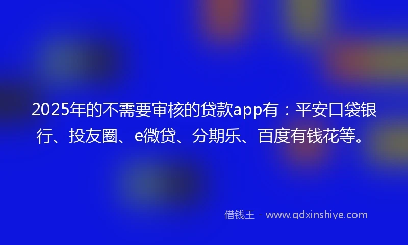 2025年的不需要审核的贷款app有：平安口袋银行、投友圈、e微贷、分期乐、百度有钱花等。