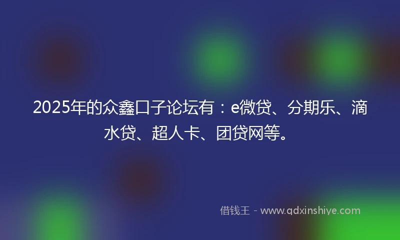 2025年的众鑫口子论坛有：e微贷、分期乐、滴水贷、超人卡、团贷网等。