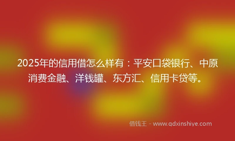 2025年的信用借怎么样有：平安口袋银行、中原消费金融、洋钱罐、东方汇、信用卡贷等。