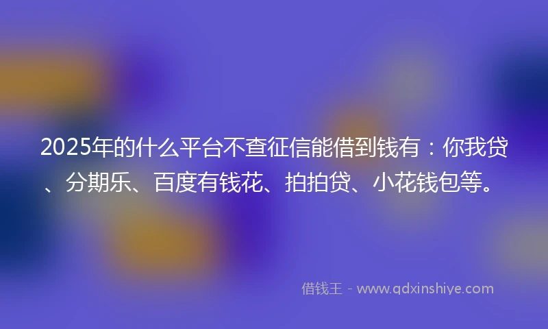 2025年的什么平台不查征信能借到钱有：你我贷、分期乐、百度有钱花、拍拍贷、小花钱包等。