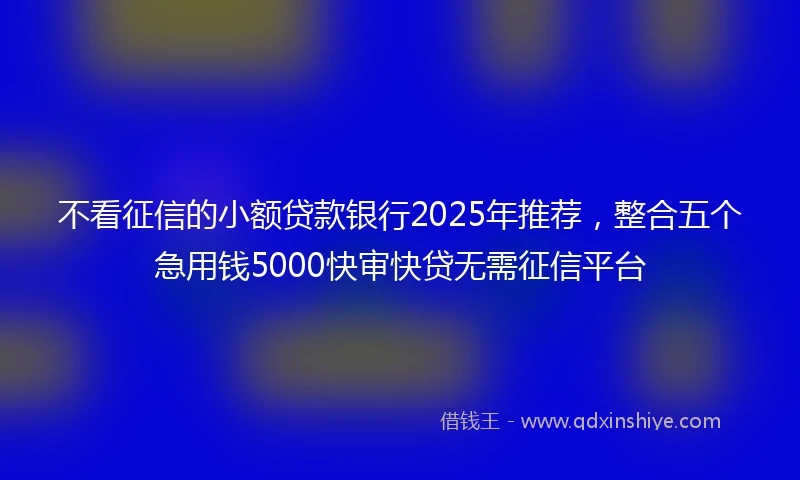 不看征信的小额贷款银行2025年推荐，整合五个急用钱5000快审快贷无需征信平台