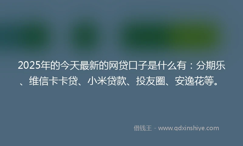 2025年的今天最新的网贷口子是什么有：分期乐、维信卡卡贷、小米贷款、投友圈、安逸花等。