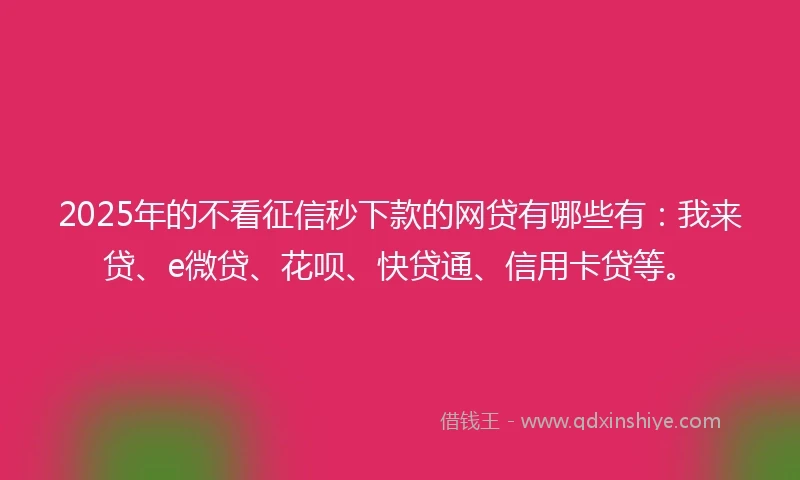 2025年的不看征信秒下款的网贷有哪些有：我来贷、e微贷、花呗、快贷通、信用卡贷等。