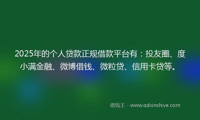 2025年的个人贷款正规借款平台有：投友圈、度小满金融、微博借钱、微粒贷、信用卡贷等。