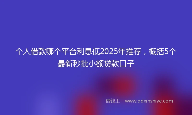 个人借款哪个平台利息低2025年推荐，概括5个最新秒批小额贷款口子