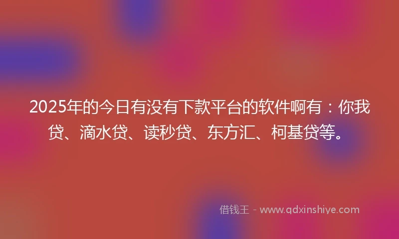 2025年的今日有没有下款平台的软件啊有：你我贷、滴水贷、读秒贷、东方汇、柯基贷等。
