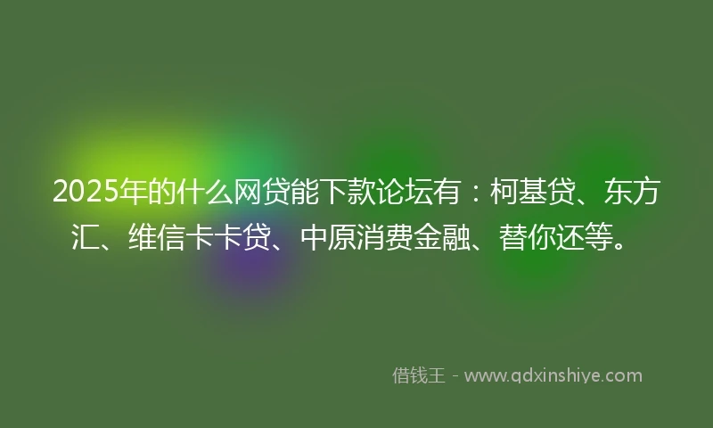 2025年的什么网贷能下款论坛有：柯基贷、东方汇、维信卡卡贷、中原消费金融、替你还等。