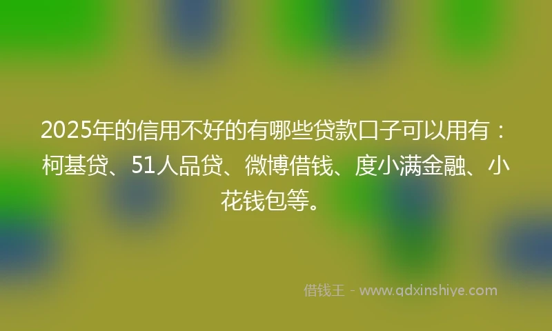 2025年的信用不好的有哪些贷款口子可以用有：柯基贷、51人品贷、微博借钱、度小满金融、小花钱包等。