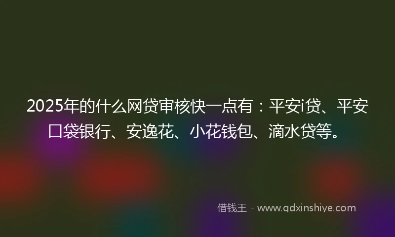2025年的什么网贷审核快一点有：平安i贷、平安口袋银行、安逸花、小花钱包、滴水贷等。