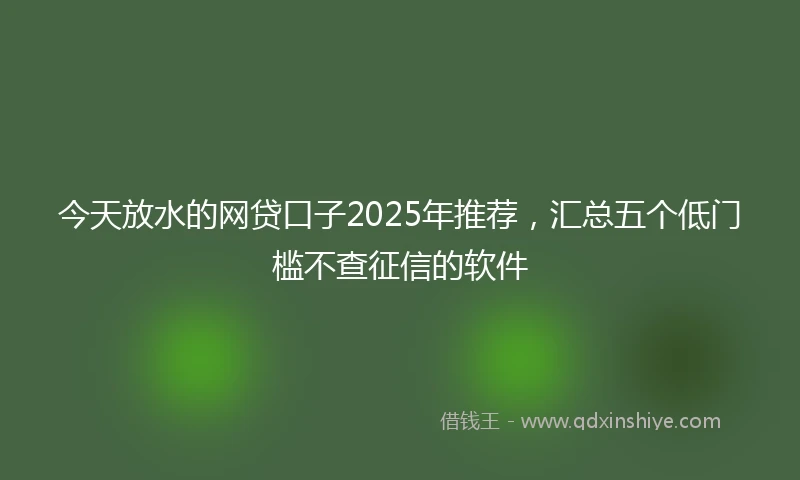 今天放水的网贷口子2025年推荐，汇总五个低门槛不查征信的软件