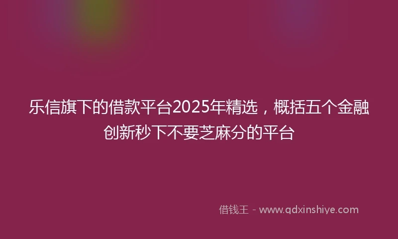 乐信旗下的借款平台2025年精选，概括五个金融创新秒下不要芝麻分的平台