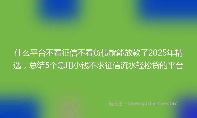 什么平台不看征信不看负债就能放款了2025年精选，总结5个急用小钱不求征信流水轻松贷的平台