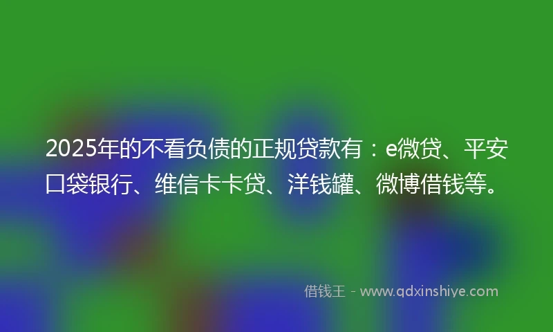 2025年的不看负债的正规贷款有：e微贷、平安口袋银行、维信卡卡贷、洋钱罐、微博借钱等。